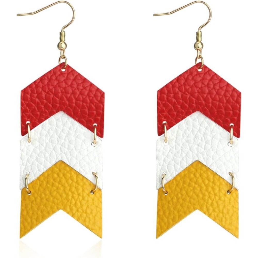 Leather Earrings for Football Fans Kansas City Inspired Jewelry Drop - Picture 2 of 5